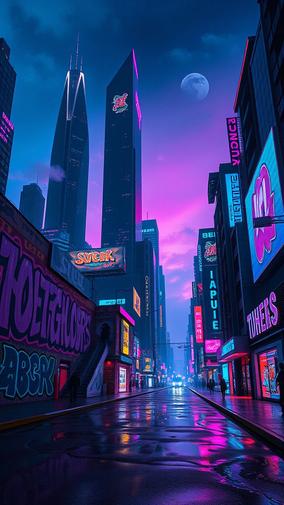 Futuristic Neon Cityscape with Street Art in 8k