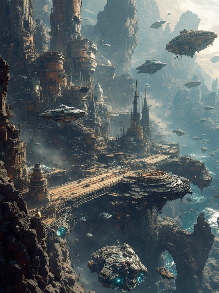 Cosmic Spaceport Colony in the Depths of Space