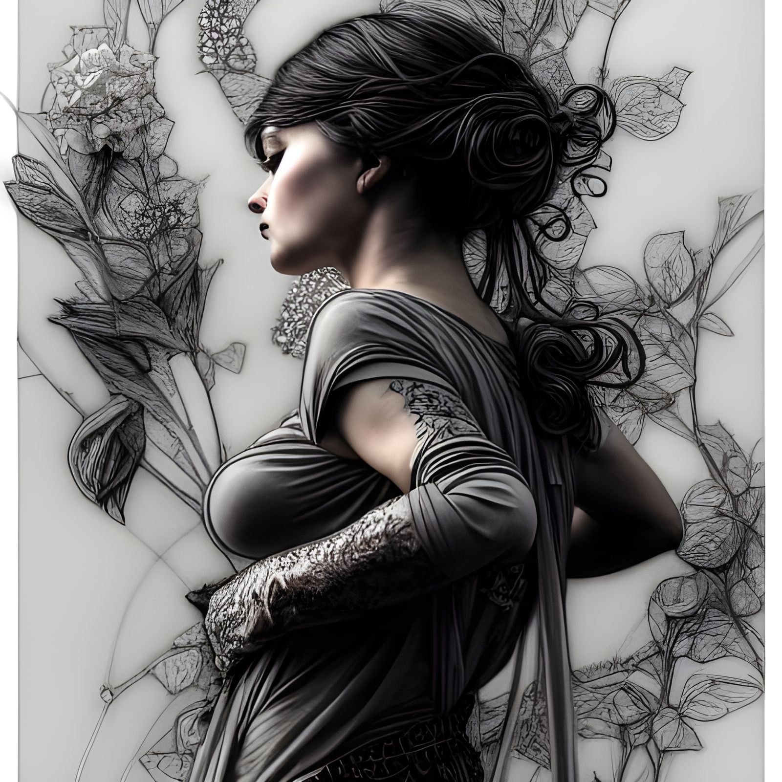 Intricate Charcoal and Pastel of Beautiful Woman