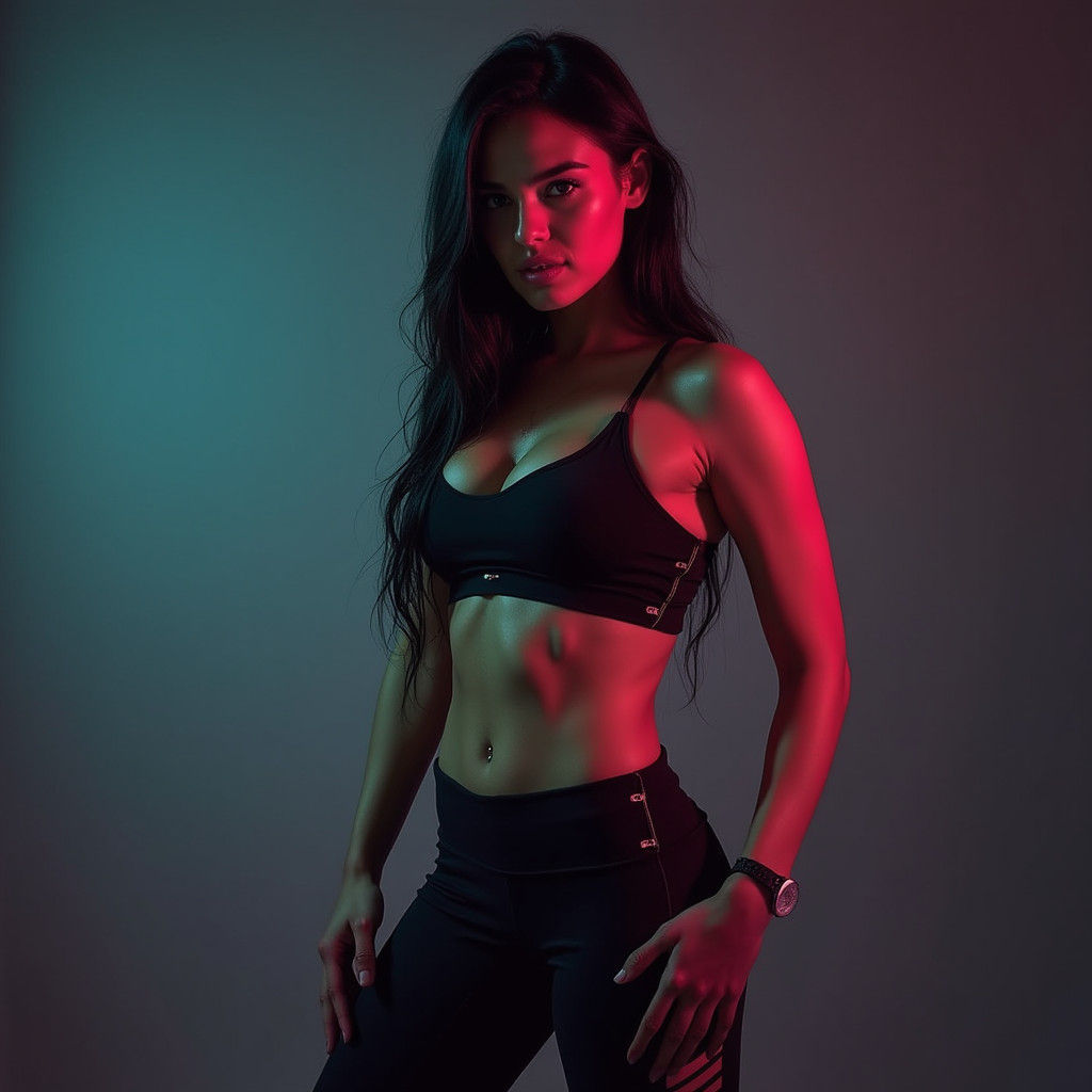 Confident Fitness Athlete in High-Contrast Neon Outfit