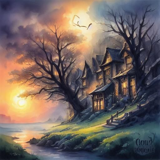 Witch Stirring Bubbling Cauldron in Dark Fantasy Art