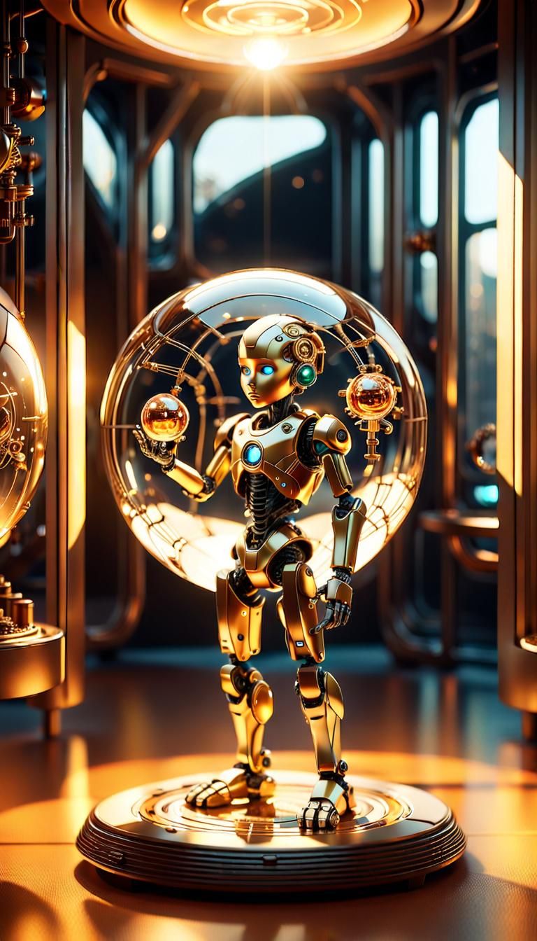 Futuristic Toy: Transforming Mechanical Child in Glass Ball
