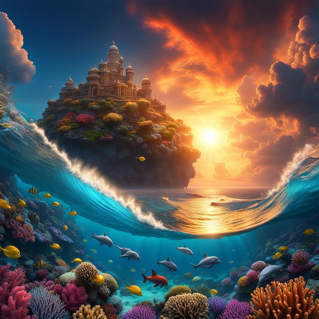 Radiant Light Over Ocean Waves and Coral Reefs