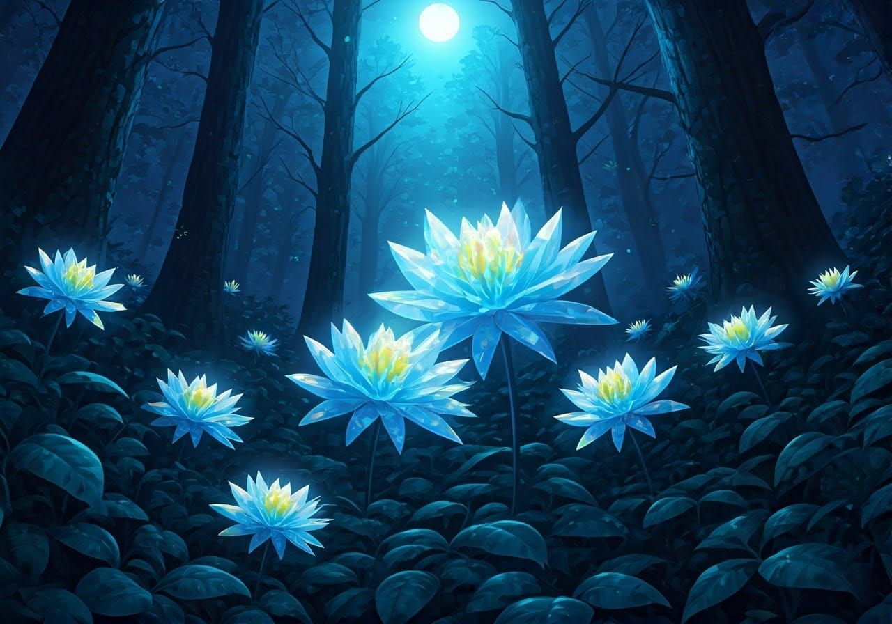 Phosphorescent Flowers in a Maximalist Anime Forest