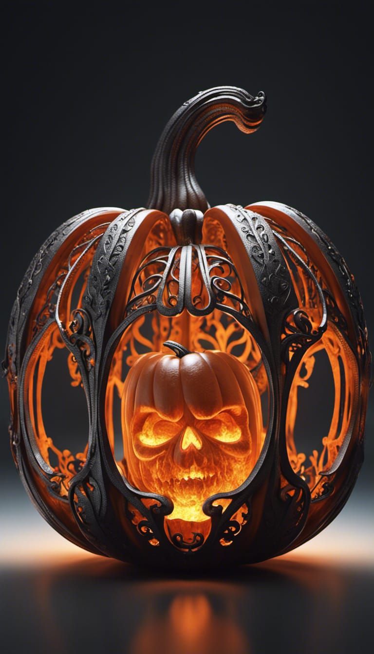 Wrought Iron Pumpkin with Glowing Crystal Glass