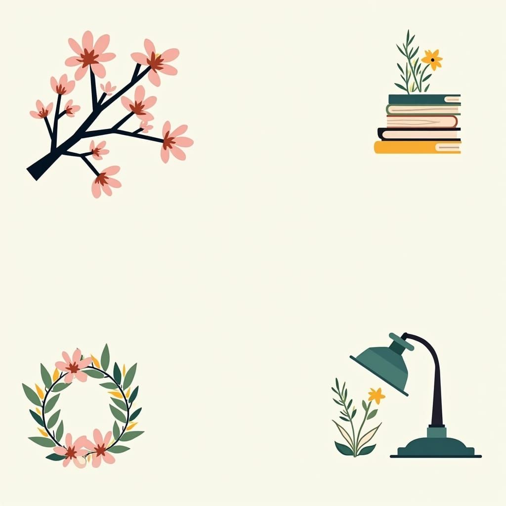 Minimalist Spring-Inspired Page Layout with Book-Themed Elem...