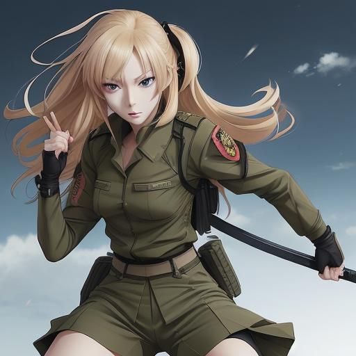 Anime Character in Combat Fatigues with Pencil Skirt