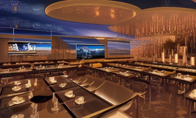 Futuristic Sky Restaurant, Detailed Digital Art