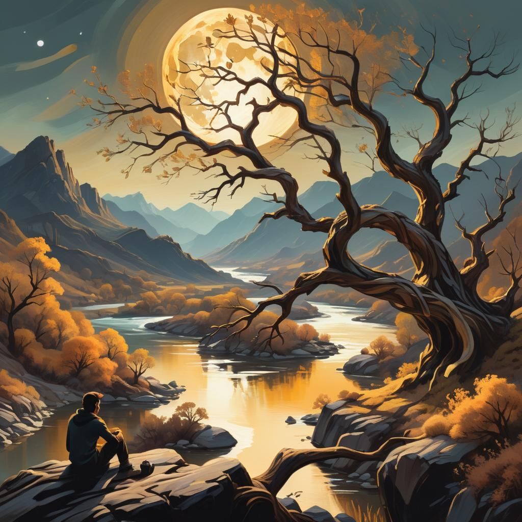 Romantic Valley View in Oil Painting Style