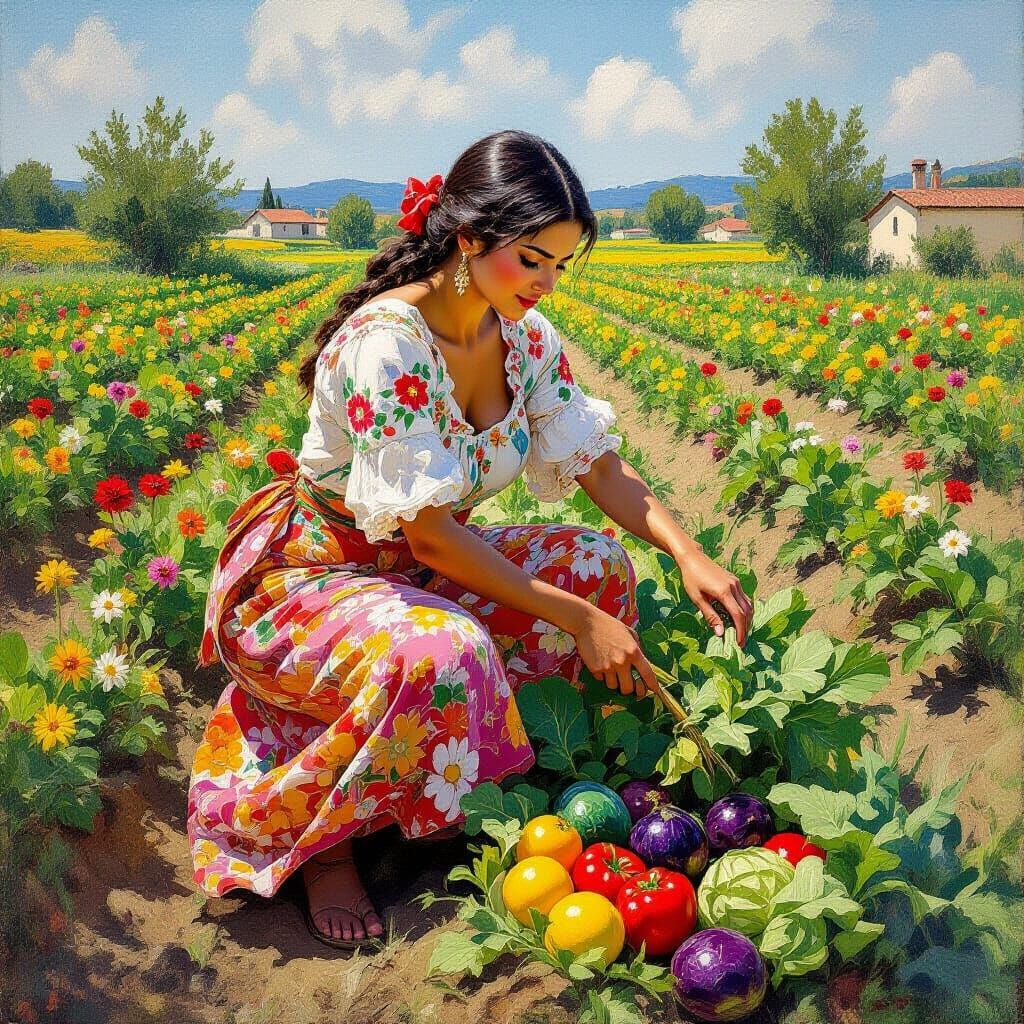 Latin Woman in Luxembourgish Garden: Impressionist Style