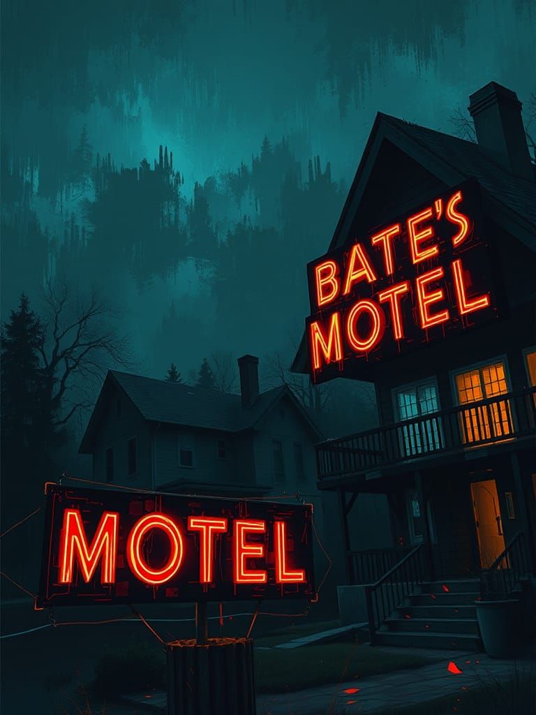 Creepy Bates Motel at Night in Digital Painting