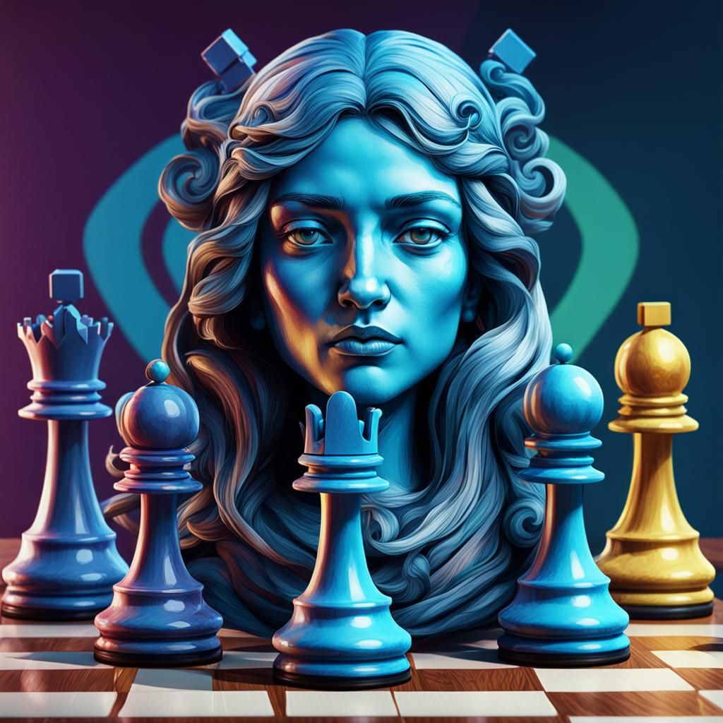 Chess Pieces on Board in Pop Art Style