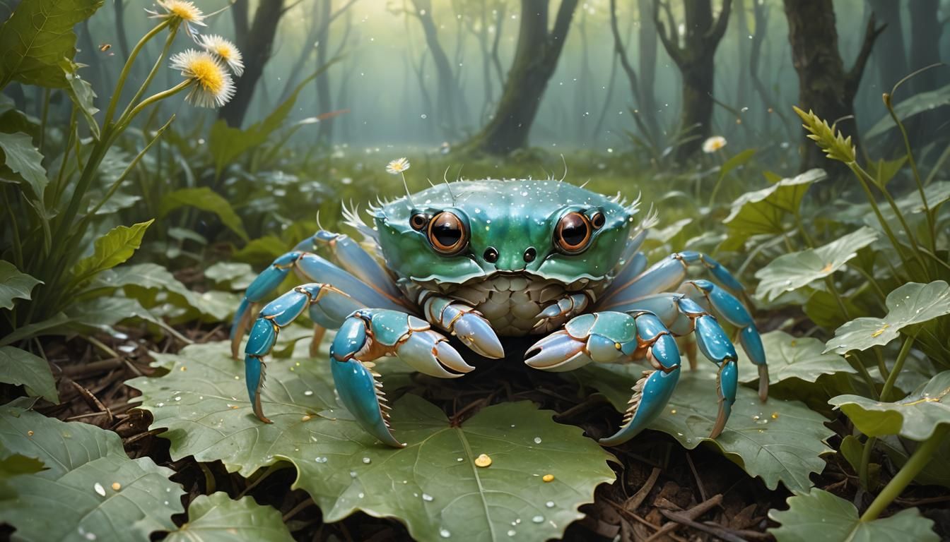 Adorable Baby Crab in Enchanted Forest: Fantasy Art