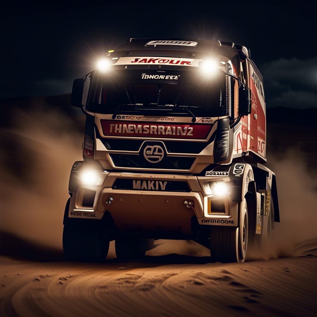 Dakar Rally Truck Racing at Night in HDR