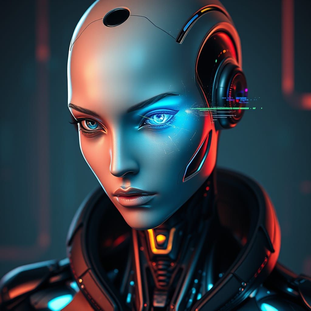 Cyberpunk Android in Glitch Art