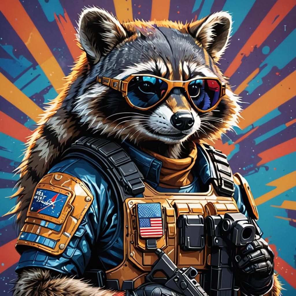 Female Raccoon SWAT Officer in Pop Art Style