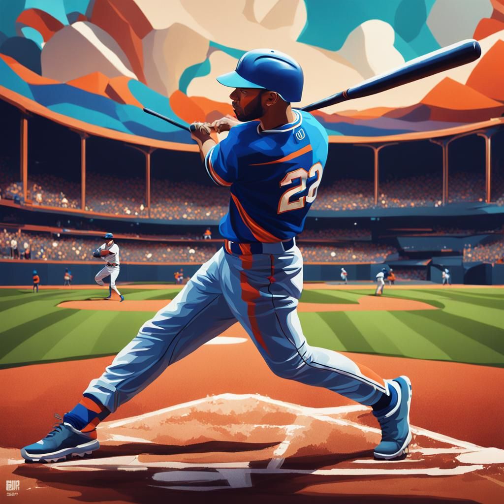 Baseball Player in Cubist Art Style