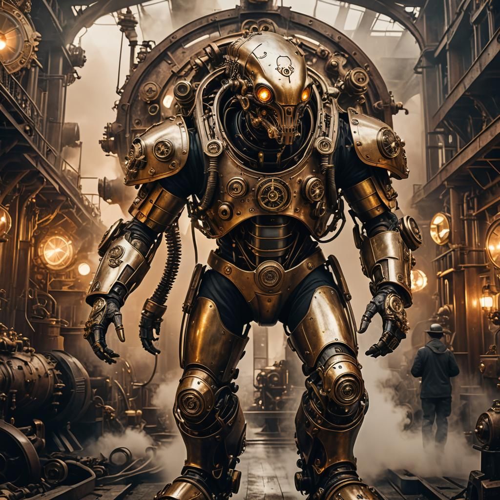 Steampunk Alien in Victorian Cityscape