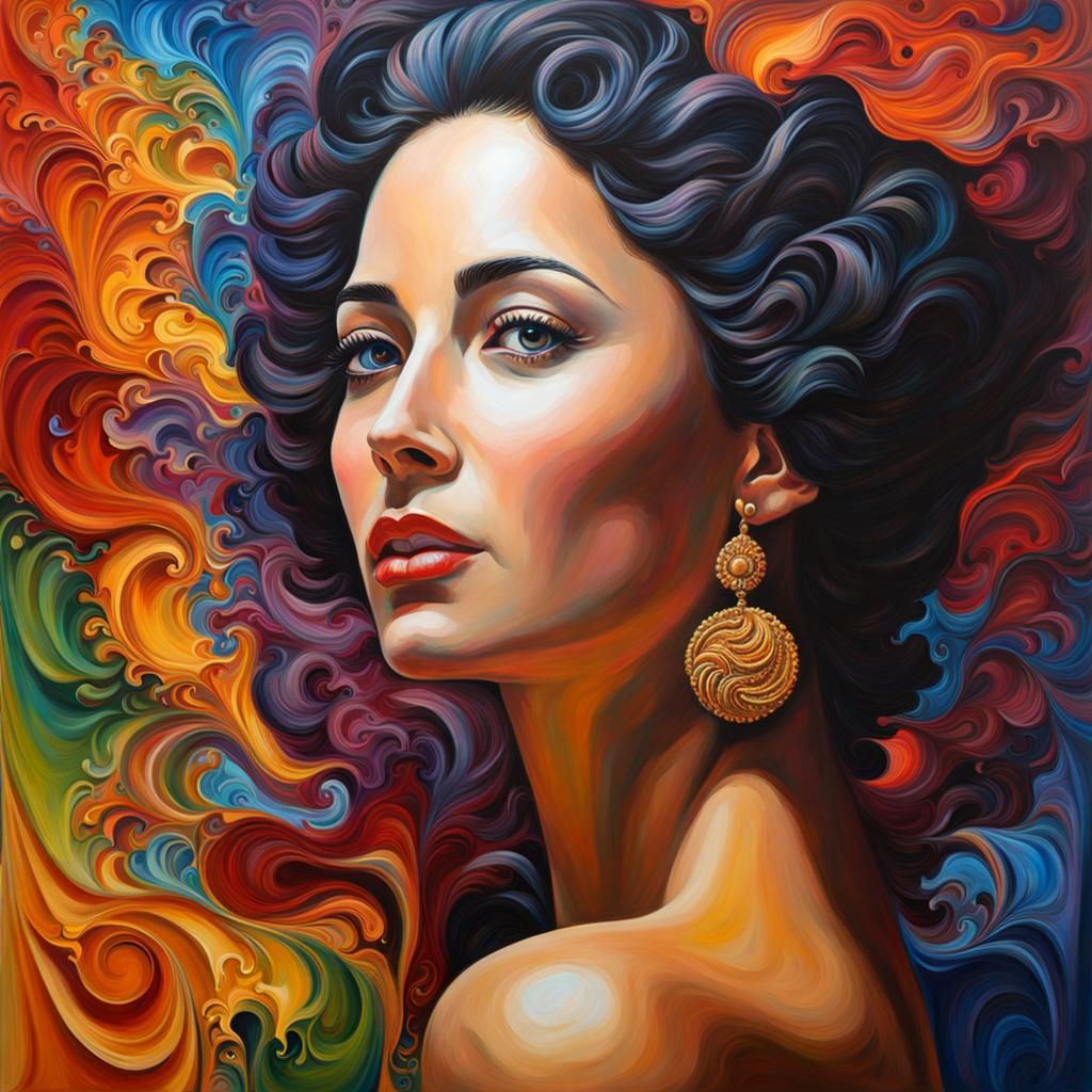 Colorful Woman, Impasto Mandelbrot Self Portrait