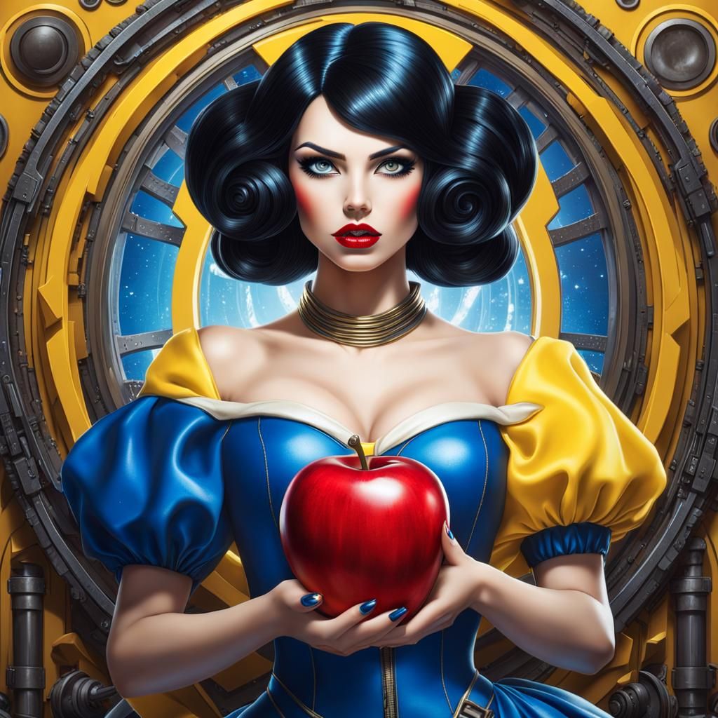 Cybernetic Snow White with Mechanical Apple