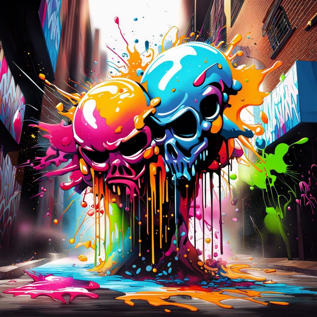Dynamic Graffiti Art with Polychromatic Splash Effects