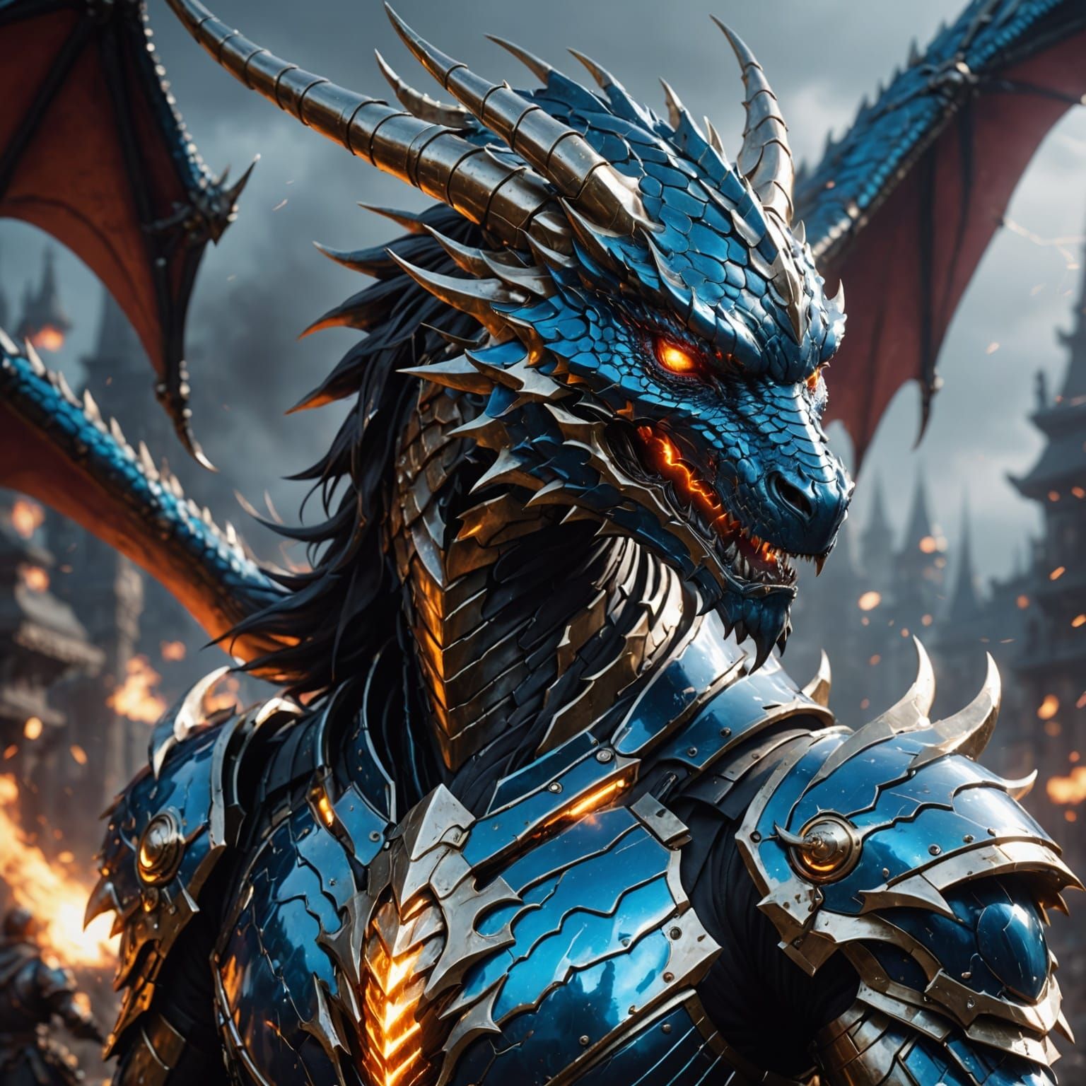 Cyborg Dragon Concept Art in Vibrant Anime Style