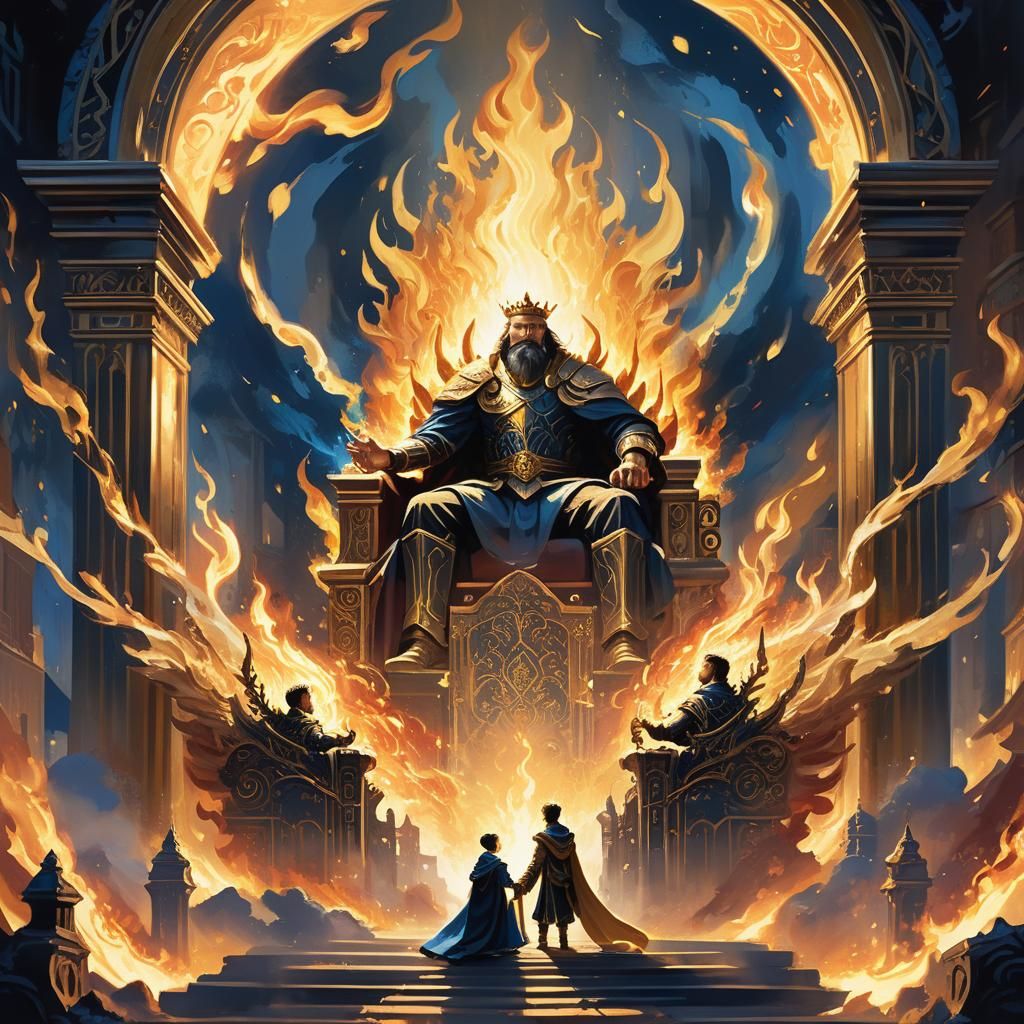 Blazing Throne in Golden Streets: Dreamlike Digital Art