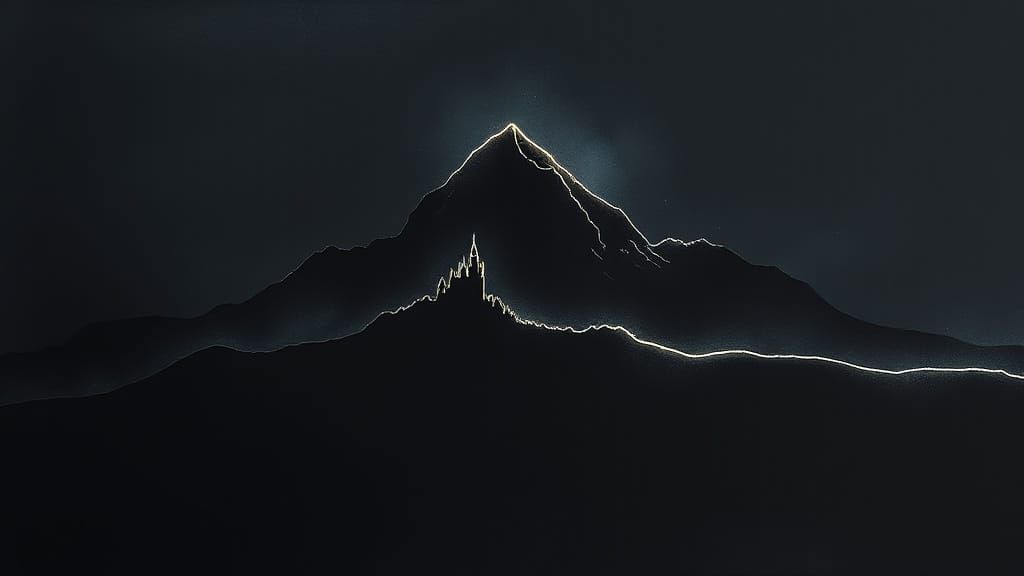 Minimalist Mountain Castle Outline Painting