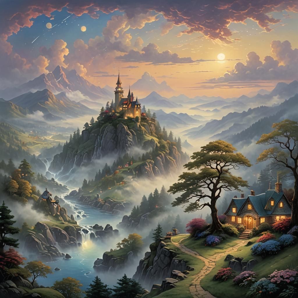 Ethereal Misty Morning Fantasy Landscape