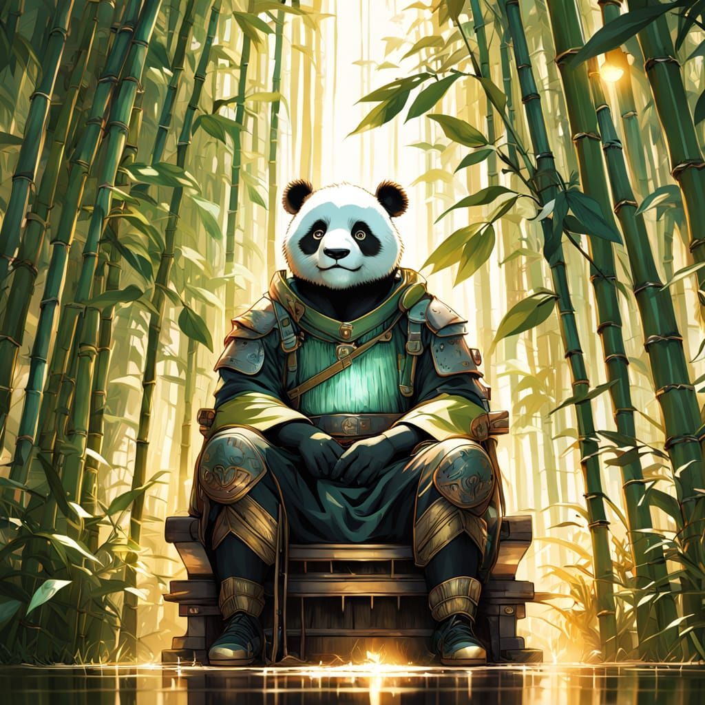 Panda Woman Adventurer in Serene Bamboo Forest