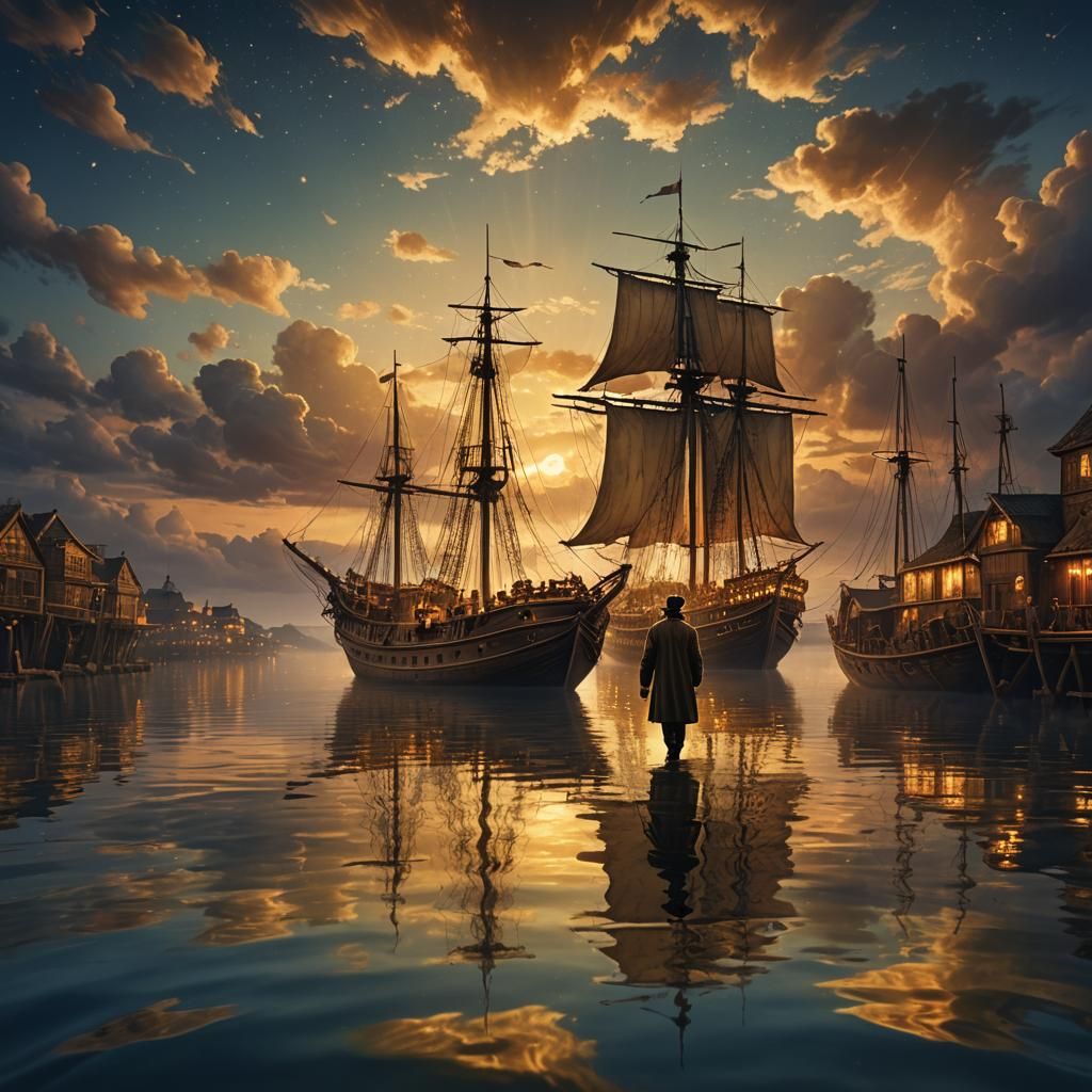 Golden Ocean Reflection of Youthful Dreams