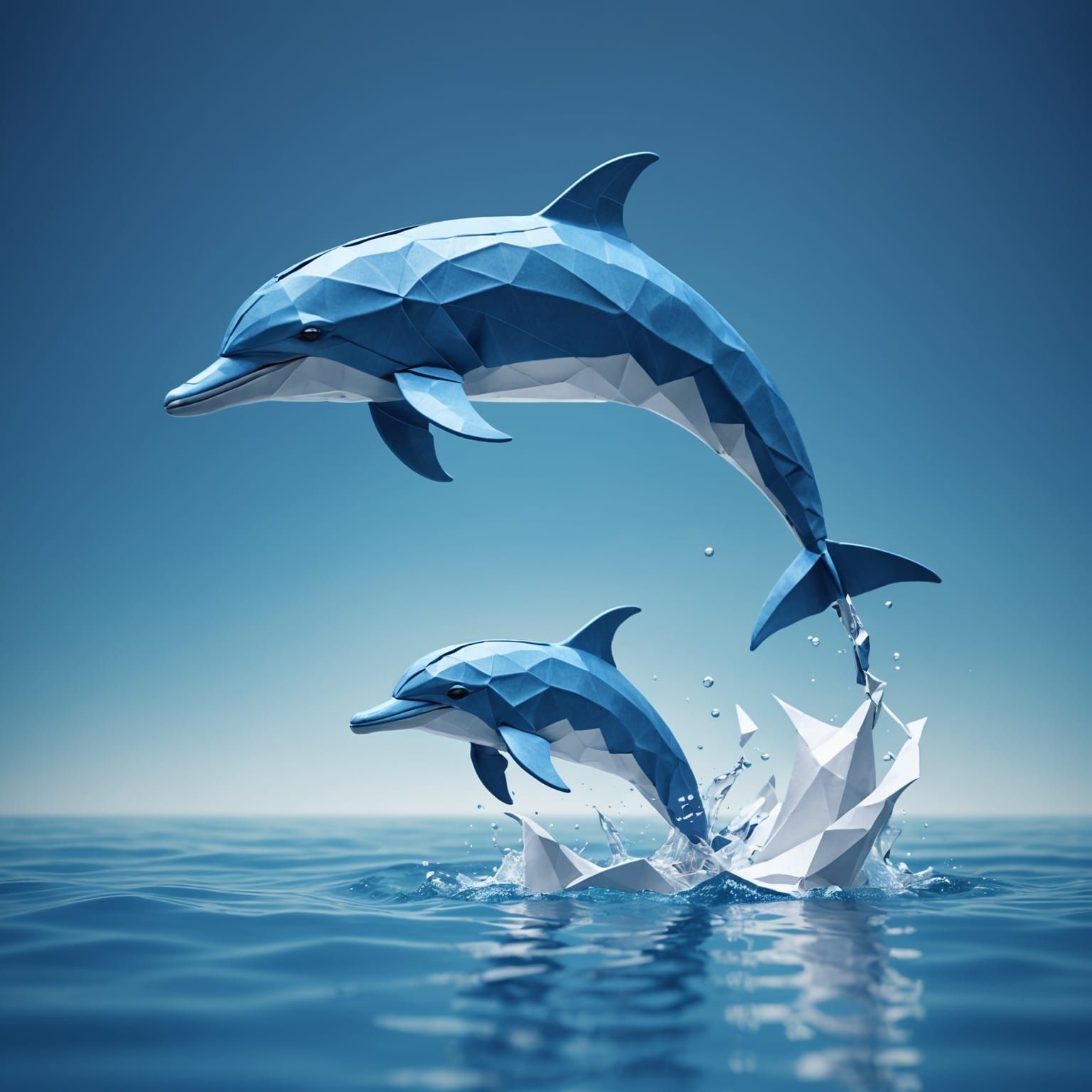 Dolphin Leaping from Origami Paper Waves