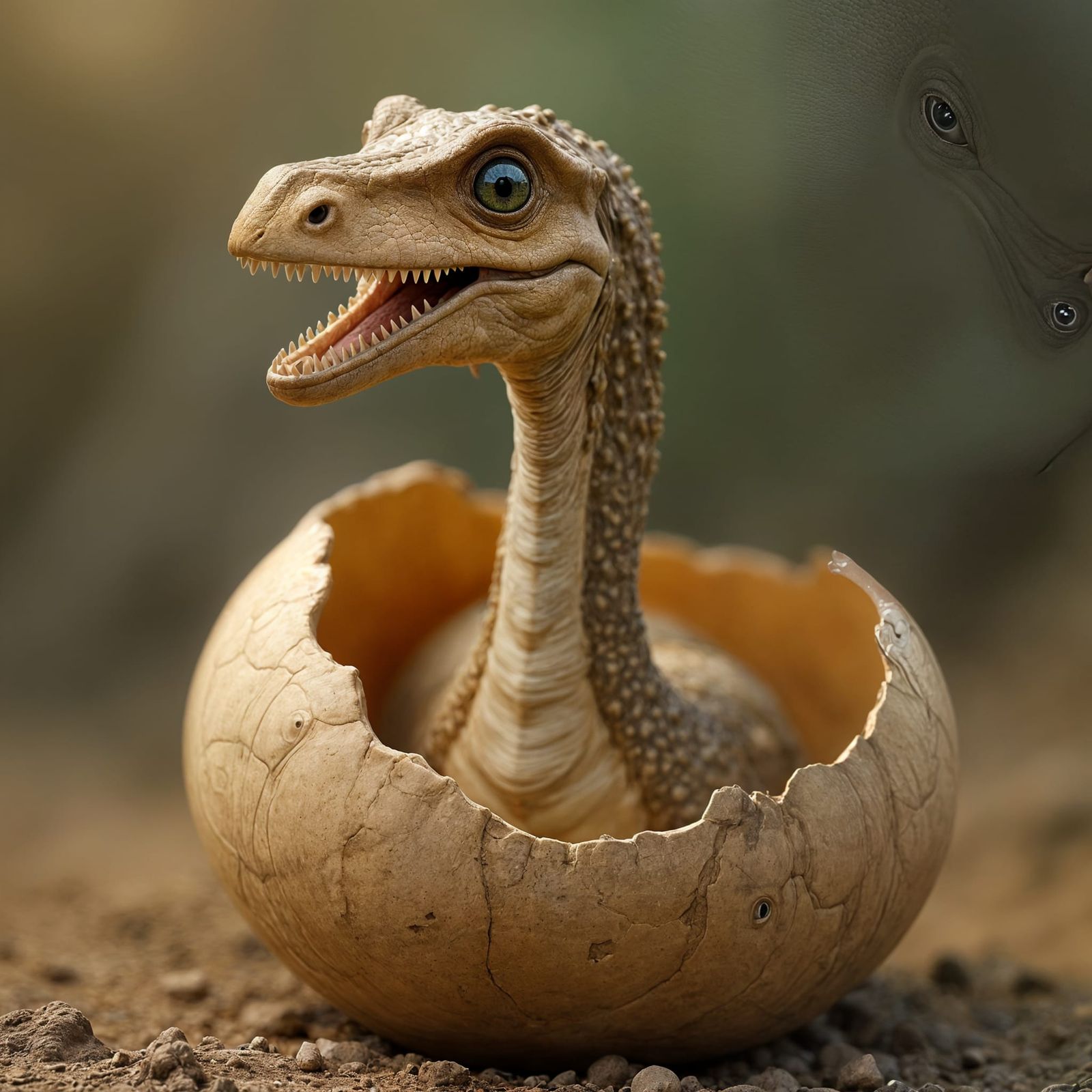 Young Diplodocus Emerges from Egg with Smiling Face