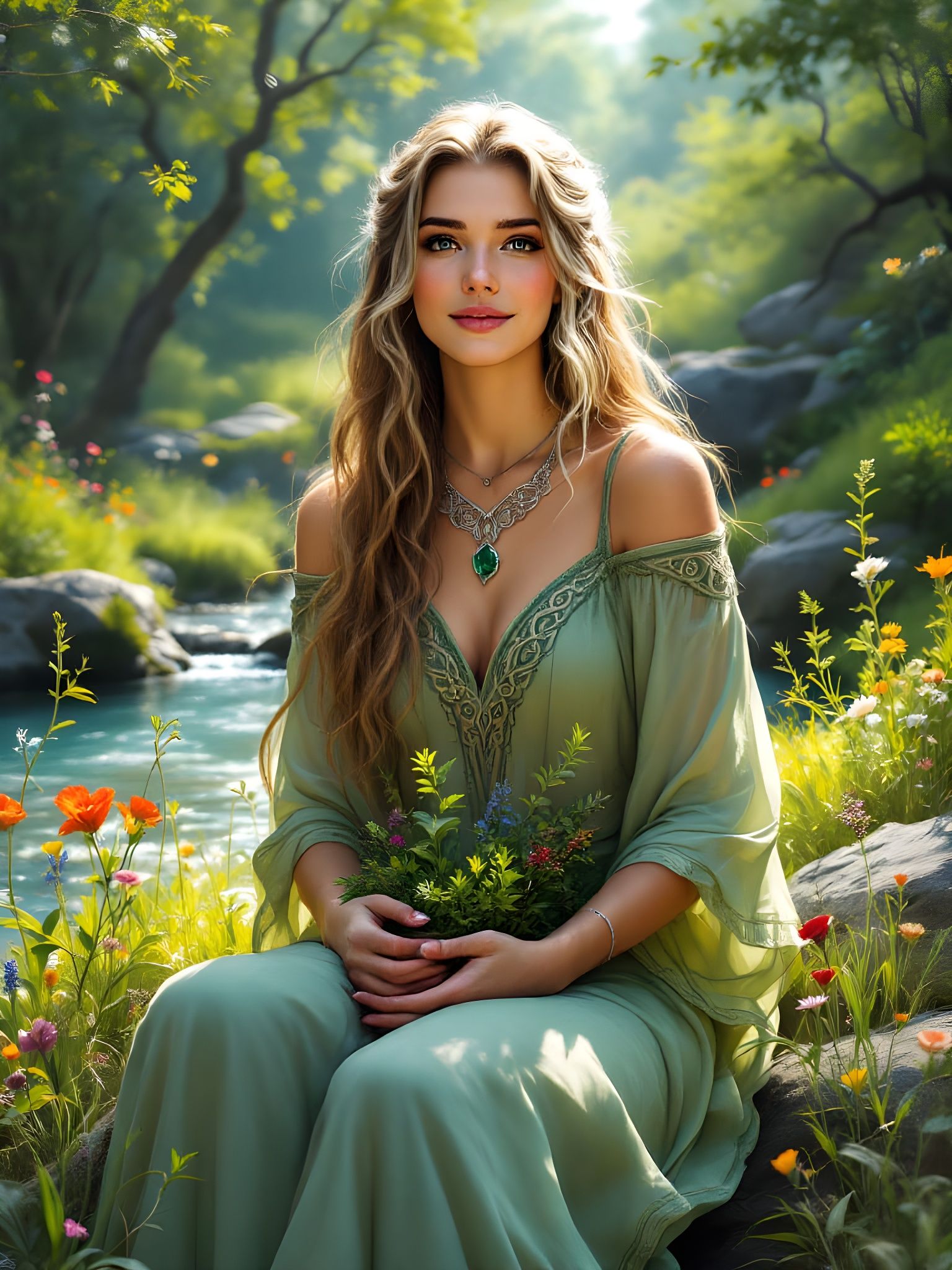 Eír, Norse Goddess of Medicine, in Oil Painting