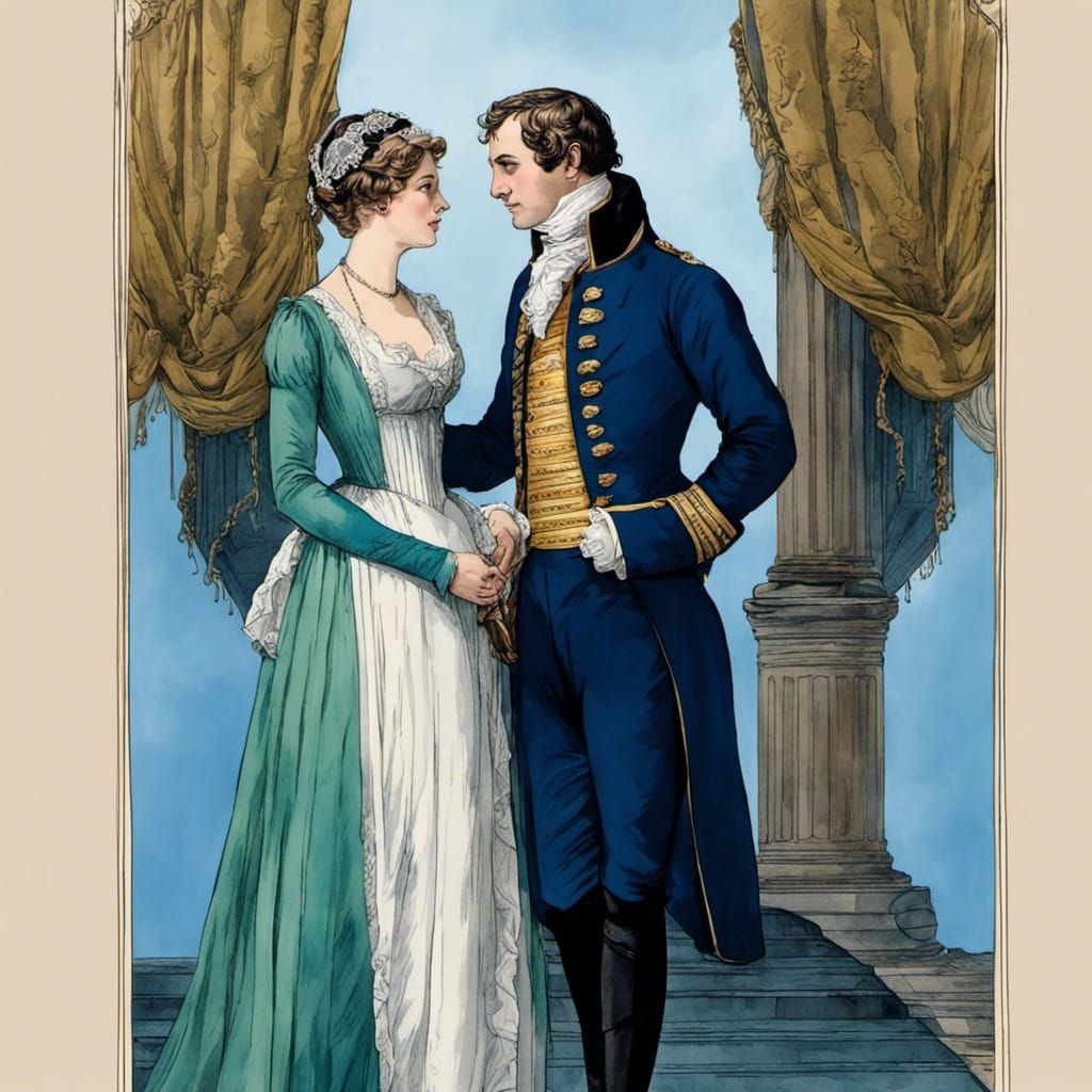 Elegant Watercolor Illustration Inspired by Jane Austen
