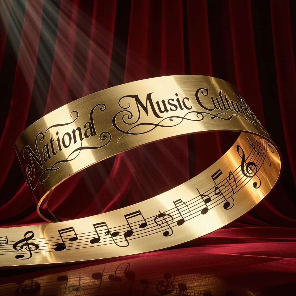 Brass Möbius Strip with Text Transforming into Music Notes