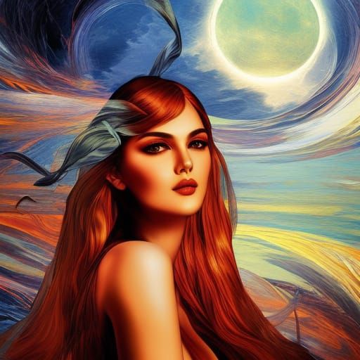 Bedroom in Sky: Modern Ink Painting