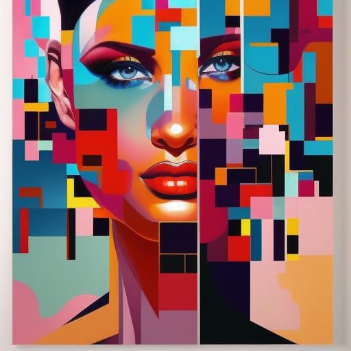 Beautiful Woman Portrait with Cubist Art Deco Elements