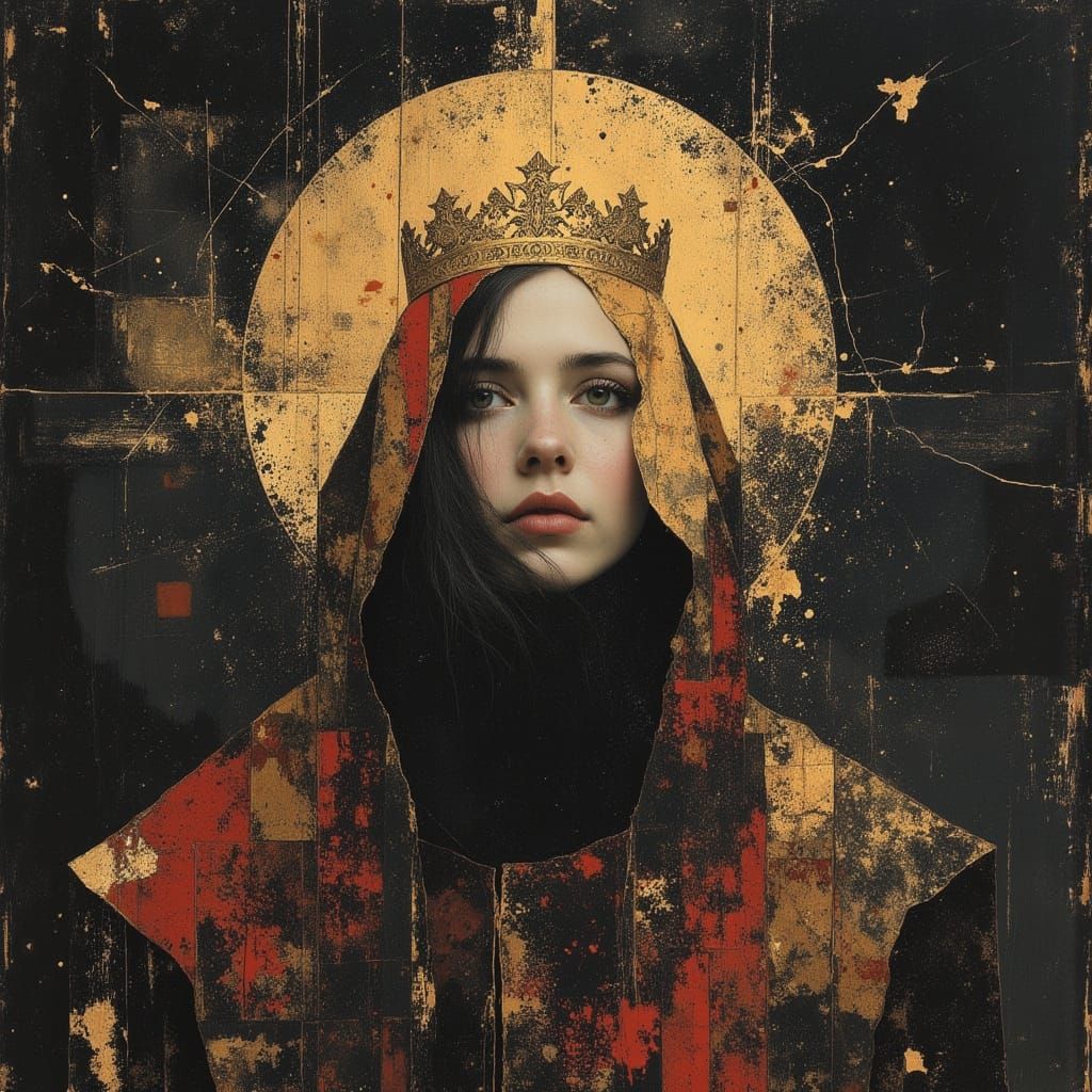 Heroic Saint with Golden Halo and Starlit Crown