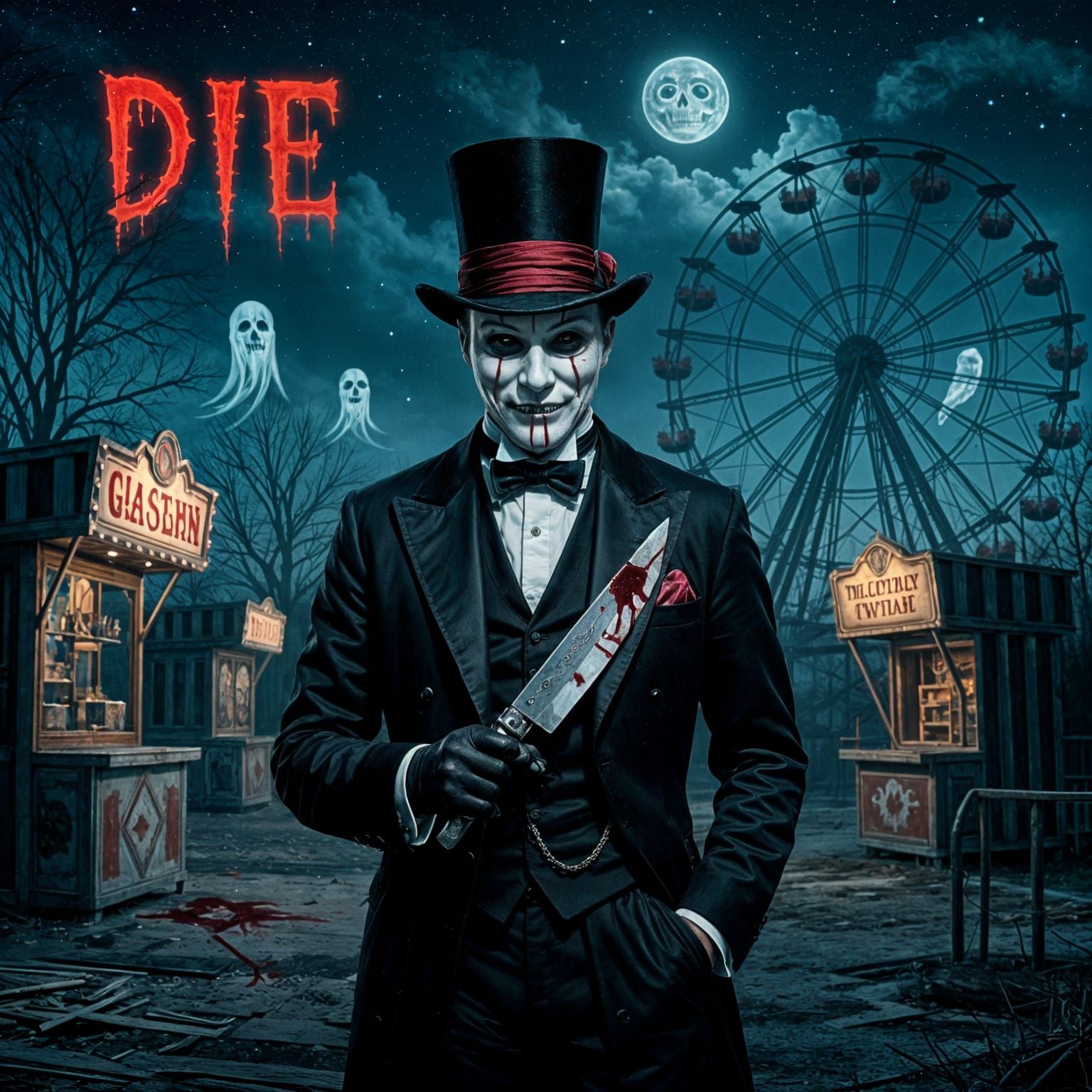 Haunted Carnival: Creepy Man with Knife in Horror Style
