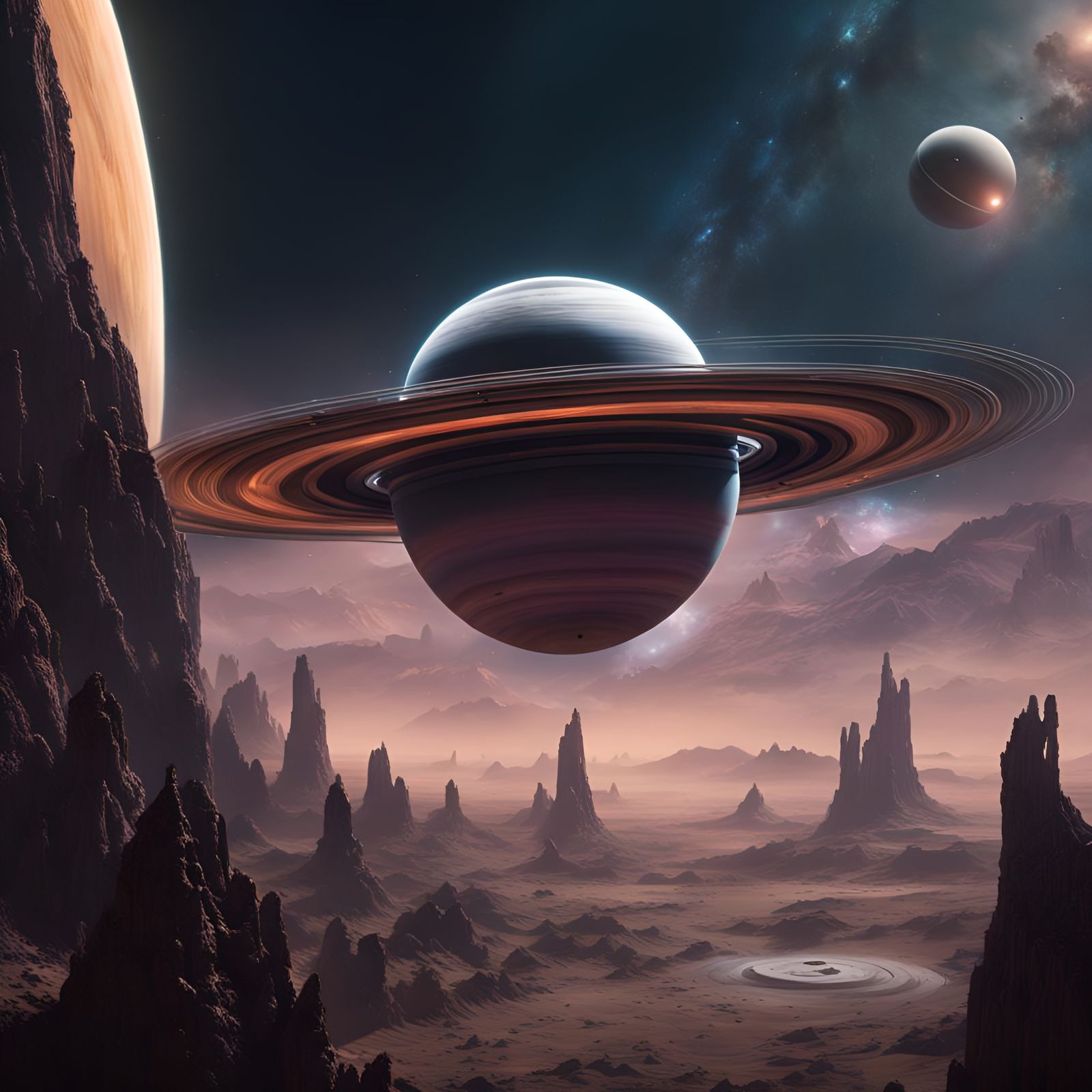 Galactic Princess with Saturn, Detailed Matte Painting