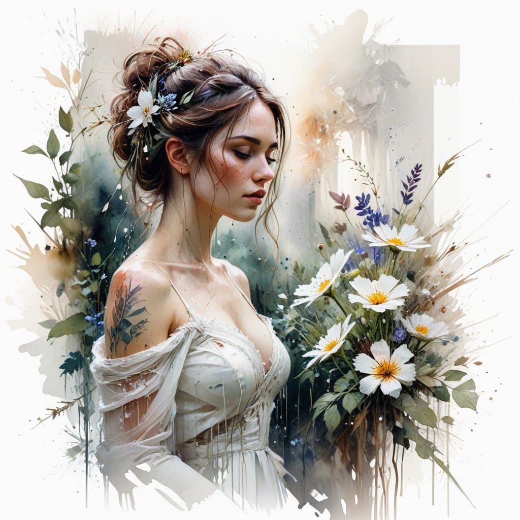 Ethereal Watercolour Bride in Whimsical Garden Setting