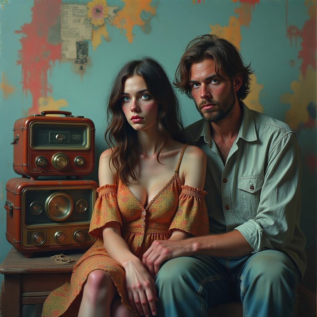 Woman with Radios: Hyperrealistic Mixed Media Art