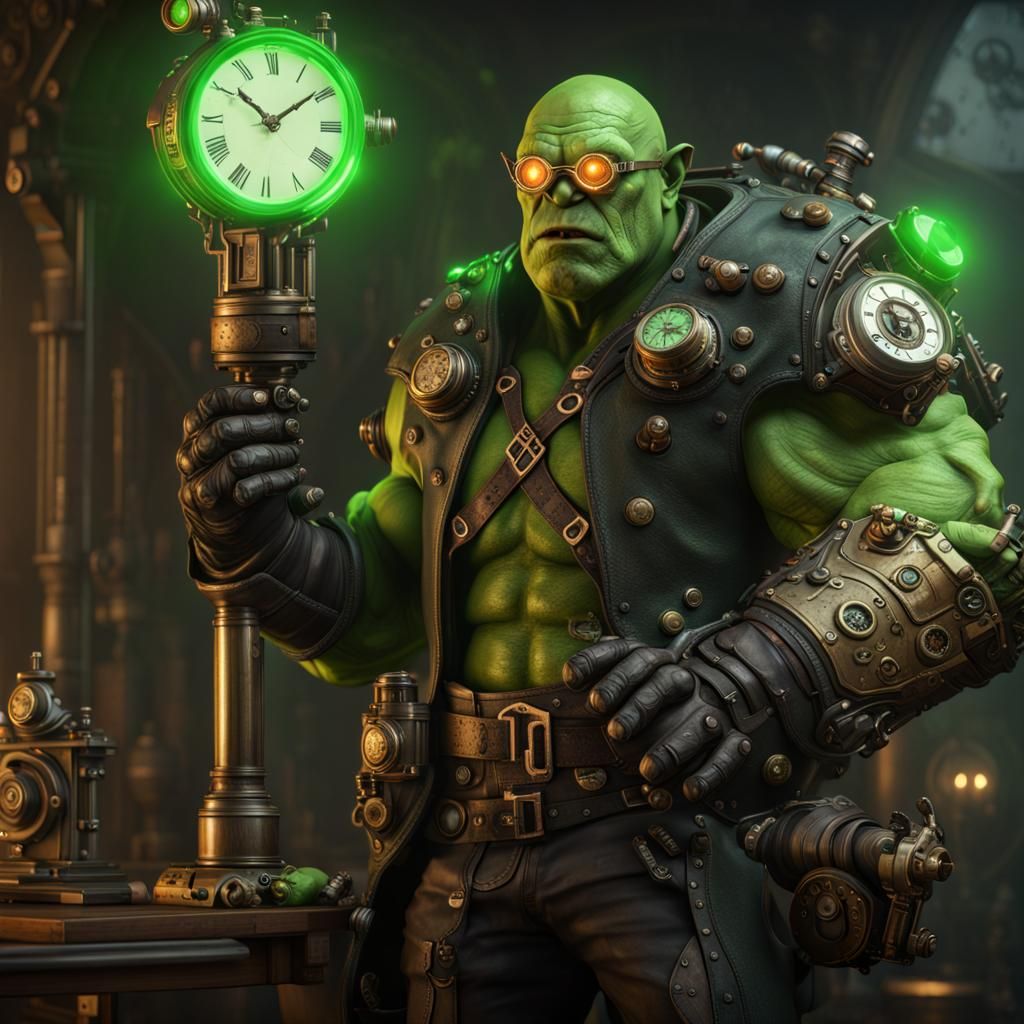 Steampunk Orc with Clockwork Blaster in 8K