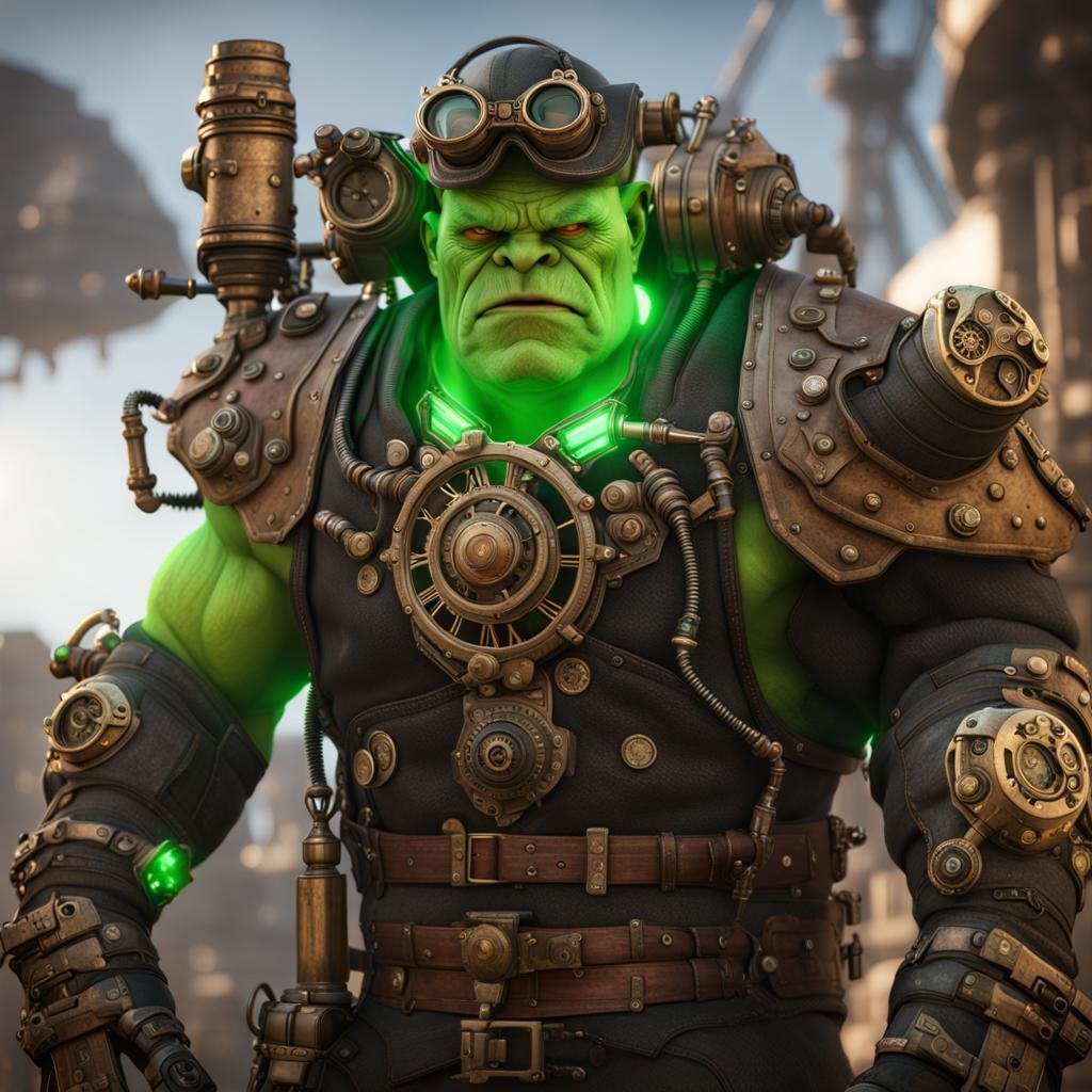 Steampunk Orc with Green Glow and Blaster