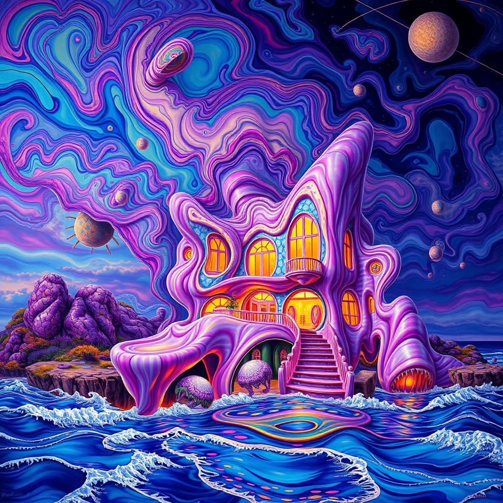 Surrealist Seascape Home with Biomorphic Architecture