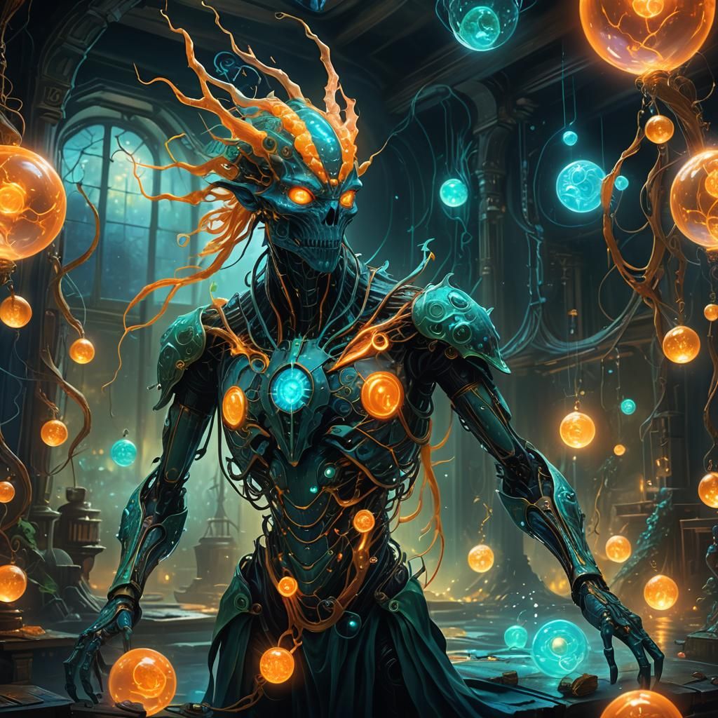 Mystical Creature Crafts Companion in Dreamlike Laboratory,...