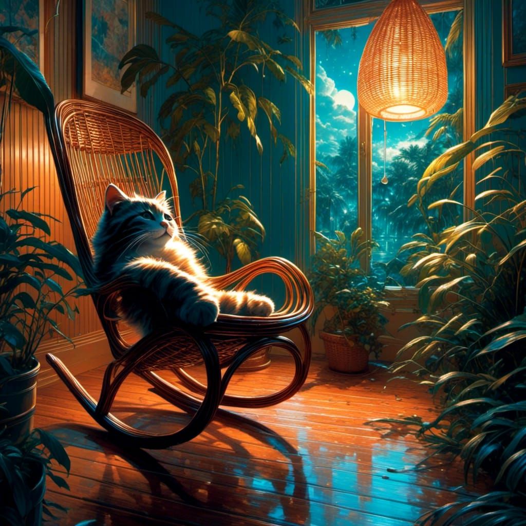 Kittens Playing Around Rattan Rocking Chair