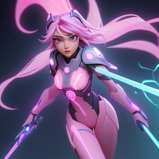 Anime Heroine Defies Cityscape with Energy Sword