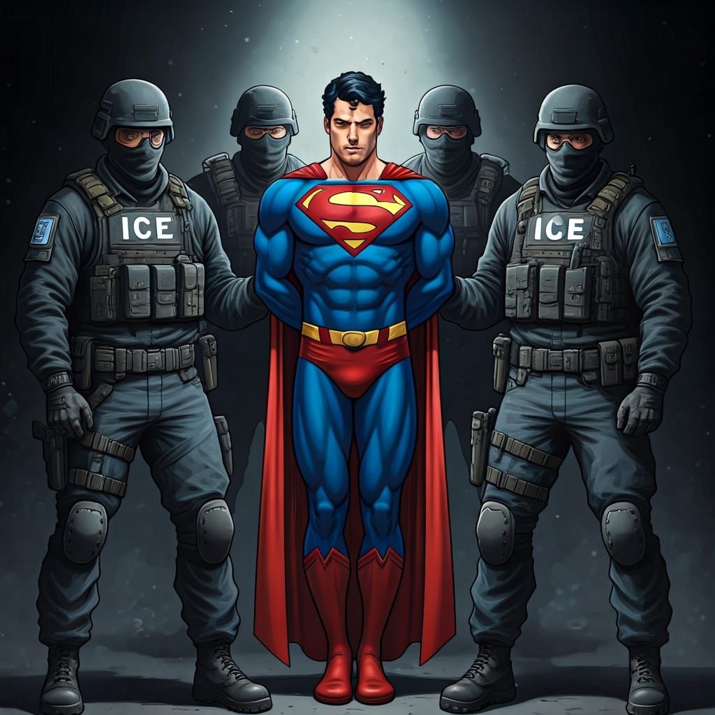 Superman Arrested by ICE Agents: Comic Book Style